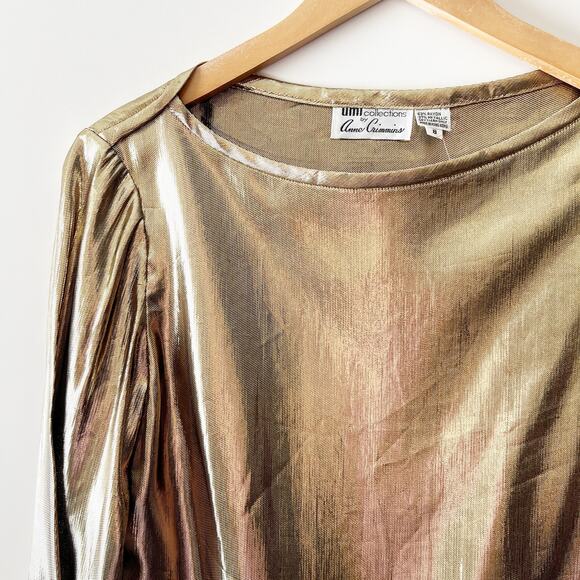Vintage Anne Crimmins Gold Metallic Long Sleeve Small - Picture 4 of 6
